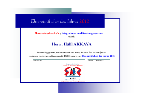 Urkunde: Halil Akkaya, 2012