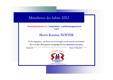 Urkunde: Karsten Noster, 2012