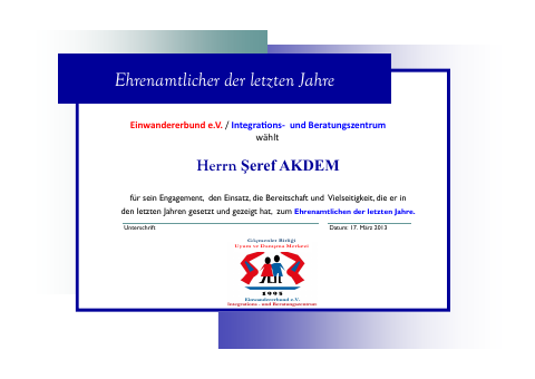 Urkunde: Şeref Akdem, 2012