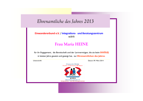Urkunde: Maria Heine, 2013