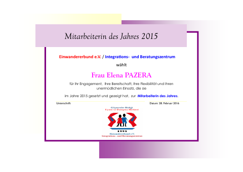 Urkunde: Elena Pazera, 2015
