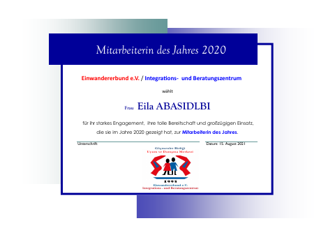 Urkunde: Eila Abas Idlbi, 2020