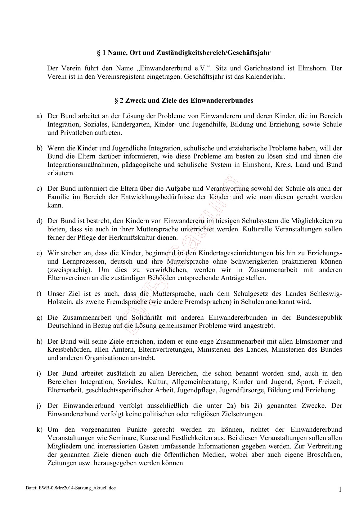 Vereinssatzung, Seite 1 von 6