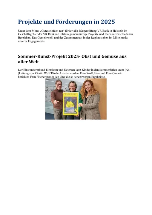 Titelseite: Projekte und Förderungen in 2025