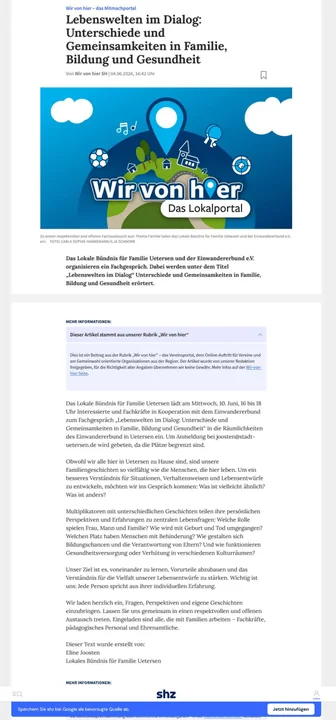 Titelseite: Lebenswelten im Dialog Fachgespräch in Uetersen
