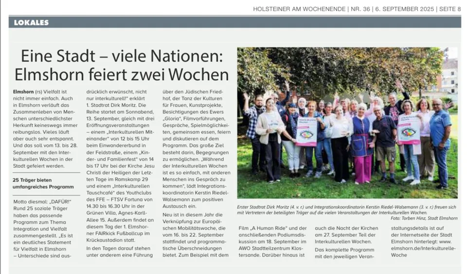 Vorschau: IKW 2025 - Eine Stadt - Viele Nationen: Elmshorn feiert 2 Wochen