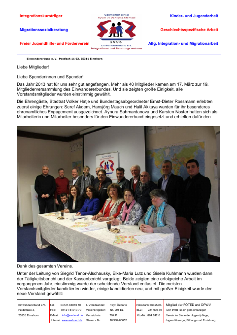 Titelseite EWB-Rundbrief 01/2013