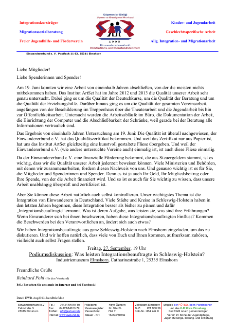 Titelseite EWB-Rundbrief 02/2013