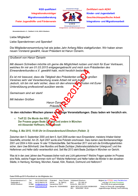 Titelseite EWB-Rundbrief 02/2015