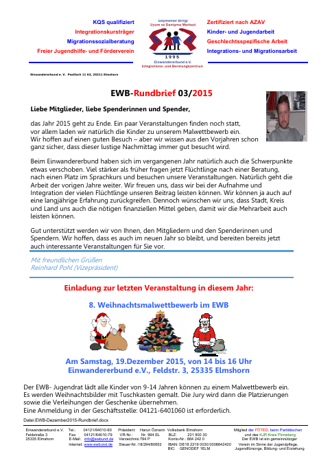 Titelseite EWB-Rundbrief 03/2015