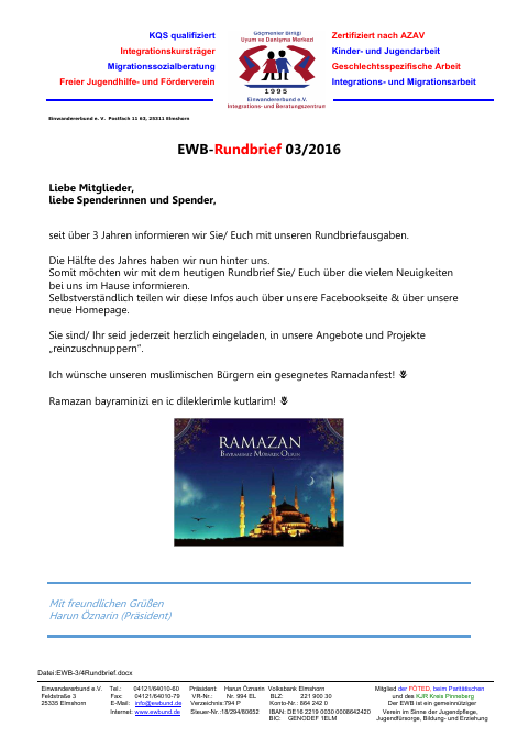 Titelseite EWB-Rundbrief 03/2016