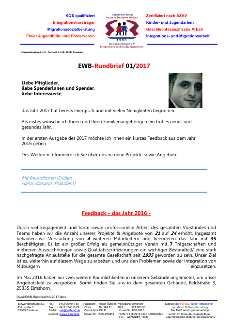 Titelseite EWB-Rundbrief 01/2017