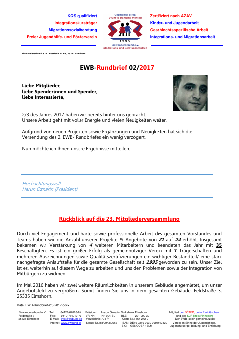 Titelseite EWB-Rundbrief 02/2017