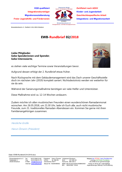 Titelseite EWB-Rundbrief 02/2018