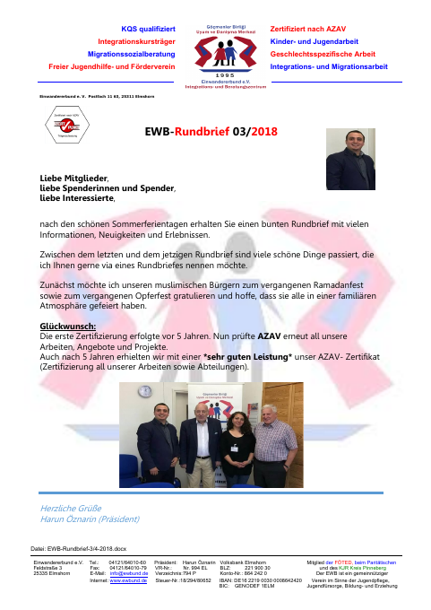 Titelseite EWB-Rundbrief 03/2018