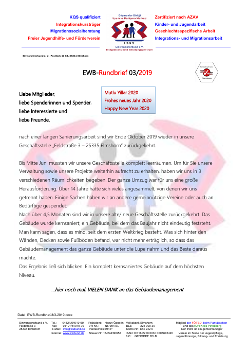Titelseite EWB-Rundbrief 03/2019