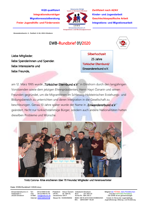 Titelseite EWB-Rundbrief 01/2020