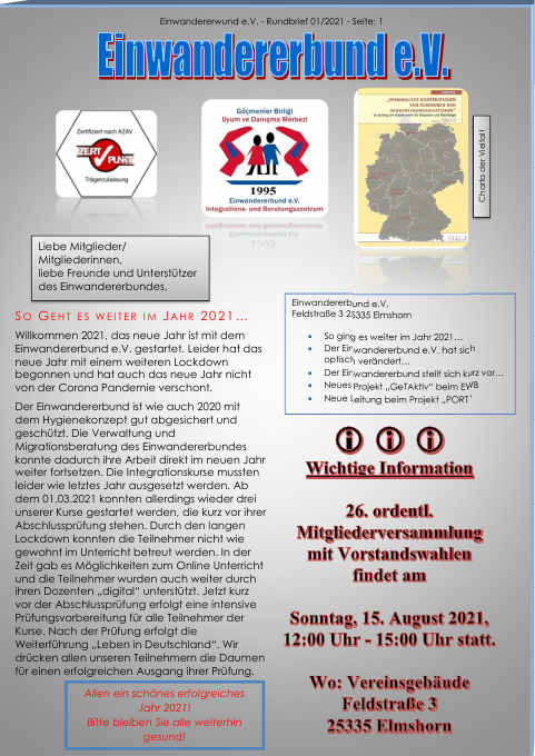 Titelseite EWB-Rundbrief 01/2021