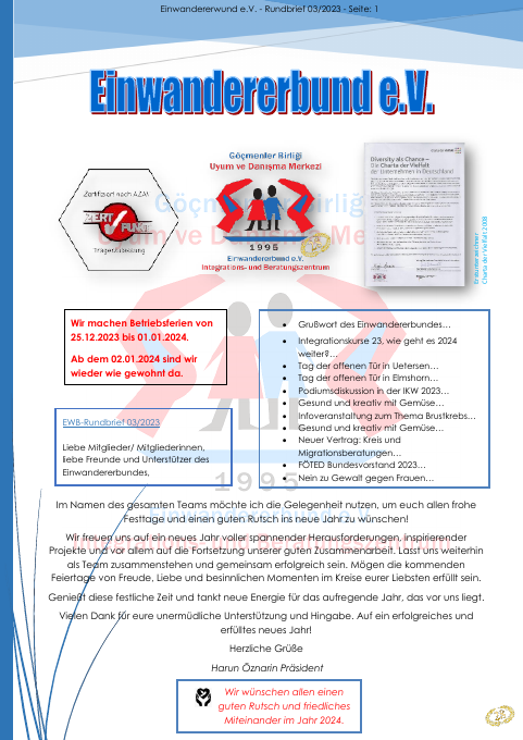 Titelseite EWB-Rundbrief 03/2023