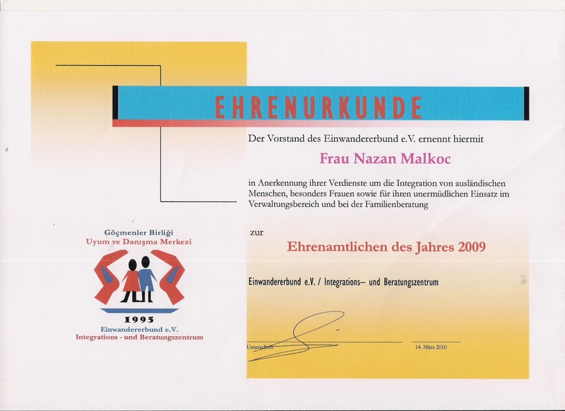 Urkunde: Nazan Malkoc, 2009